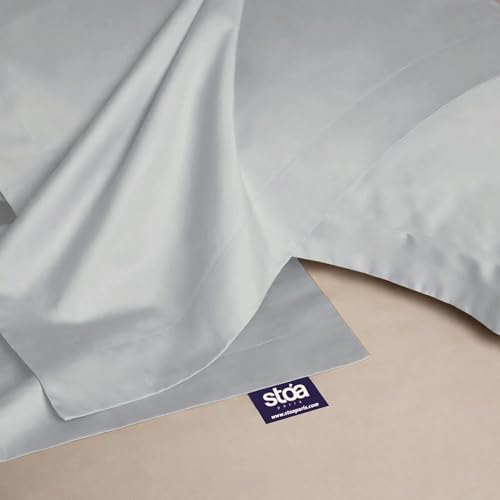 Image of Stoa Paris 350TC Luxstre Cotton Super King Flat Bedding Set for King & Double Size Beds with 2 Pillow Covers, 274cm x 274 cm Bedsheet, All-Season Comfort, Breathable, Home Decor, Panache - White