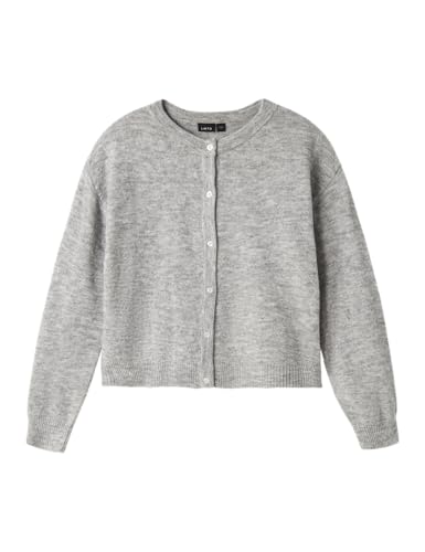 Name IT Mädchen Nlflodet Ls Short Knit Cardigan Noos Strickjacke, Light Grey Melange/Detail:14-0405, 134-140 EU