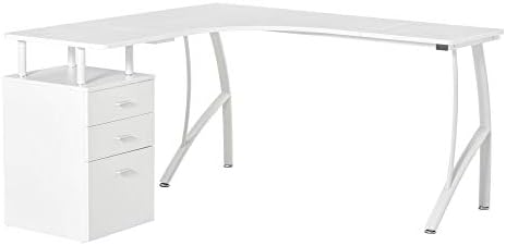 HOMCOM L-Shaped Computer Desk Table with Storage Drawer Home Office Corner Industrial Style Workstation, White