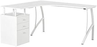 HOMCOM L-Shaped Computer Desk Table with Storage Drawer Home Office Corner Industrial Style Workstation, White