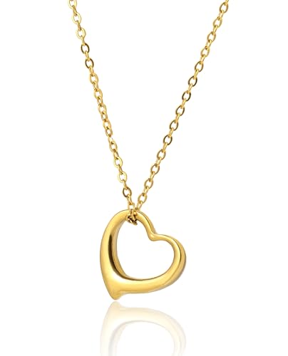 Altitude Boutique Open Heart Necklace for Women Floating Heart Necklace Hypoallergenic Simple Heart Necklace I Love You Necklace (Gold, Rose Gold, Silver)