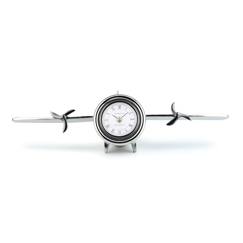 Image of Decor de Maison Brings Handcrafted Jettison Table Clock for KidsRoom, Living Room, Bedroom, Study Table|Classic Non-Ticking Tabletop Battery Operated Analog Desk Clock in Silver (46x12x4cm)