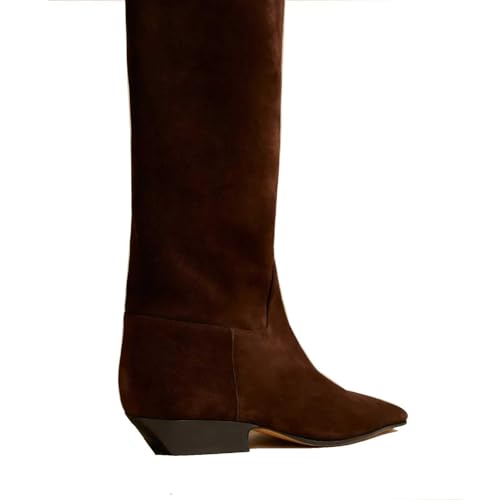 Women's Square Toe Flat Heel Knee High Boots Slip On Boots Low Heel Formal Wide Calf Comfortable Retro Casual Walking Party Office Flat Boots4