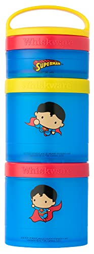Whiskware Justice League Stackable Snack Containers for Kids and Toddlers, 3 Stackable Snack Cups for School or Travel, Superman (Pack of 1)