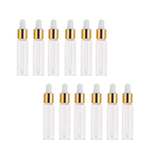 Preisvergleich Produktbild Healifty 50Pcs Glasflaschen mit Glas Augentropfenspender für Ätherische Öle Parfums Laborchemikalien Kosmetikflaschen Golden 5Ml