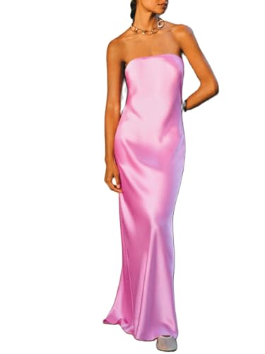 Image of Women Y2k Strapless Maxi Dress Floral Print Tube Long Dress Boho Beach Sundress Going Out Streetwear