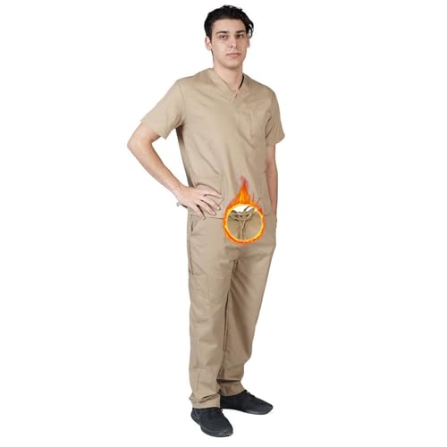 M&M SCRUBS Men Scrub Set Medical Scrub Top and Pants S Khaki