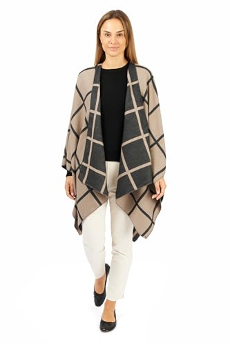 Image of Women's Shawl Wrap Poncho Ruana Cape Cardigan Sweater Open Front for Fall Winter Spring