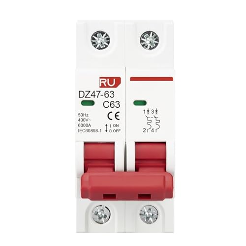 Disjoncteur bipolaire C45N type C rail DIN pour tableau électrique triphasé et monophasé
