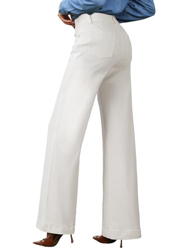 EVALESS Womens Jeans High Waisted Wide Leg Stretchy Baggy Denim Pants with Dual-Button Closure White Size 12 - Thumbnail 3