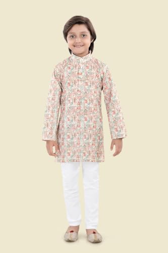 Image of Boys Cotton Full Sleeve Printed Kurta Pyjama Set, Chikankari Kurta Kids Ethnic wear Festive & Traditional Outfit | Boys Kurta Pajama Set