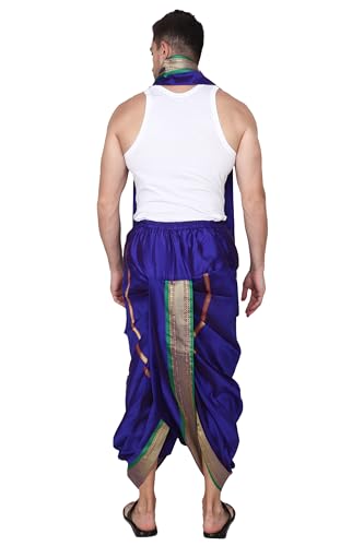 Image of Rameshwaram Fabrics Mens Ready to Wear Silk Dhoti with Angwastra Set - Pocket Dhothi
