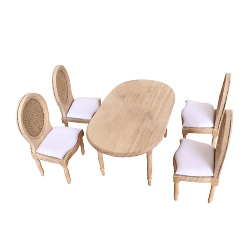 Décoration créative maison de poupée avec table miniature et chaises de salle à manger