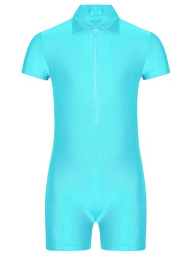 MSemis Kurzarm Turnanzug für Jungen Gymnastik Trikot Turn-Down Kragen Sportbody Kurz Jumpsuit Ballettanzug Einfarbig Trikotanzug Blau Grün 158-164 MSemis Kurzarm Turnanzug für Jungen Gymnastik Trikot Turn-Down Kragen Sportbody Kurz Jumpsuit Ballettanzug Einfarbig Trikotanzug Blau Grün 158-164