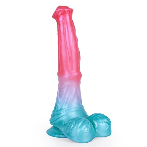 9.7'' Horse Dildo Long Monster Dildos with Suction Cup, Pink Silicone Dragon Dildo with Big Balls Fantasy Anal Dildo Sex Toys for Couples Strap On