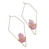 Crystals Earrings For Women-14K Gold Wire Wrapped Crystal Irregular Healing Earrings Handmade Pink R