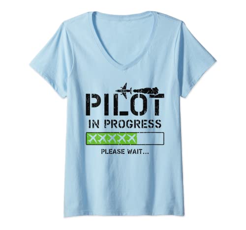 Mujer Futuro avión piloto hijo nieto aviación avión vuelo Camiseta Cuello V
