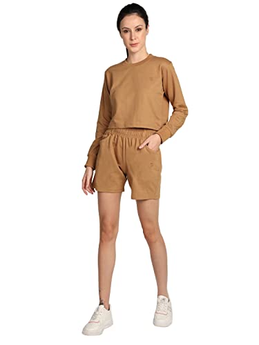 Image of CHKOKKO Women Solid Track Suit Crop Top Shorts Trackpant Co-ord Set