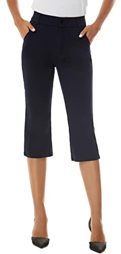 Women's Barely Bootcut Capri Pants Stretchy Capri Dress Pants with Pockets