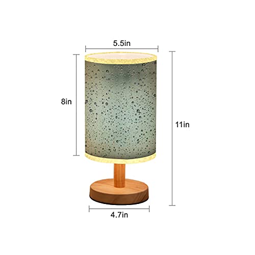 Lopyeijfg Minimalist Bedside Table Lamp Drops Of Rain On Blue Glass Background Solid Wood Nightstand Lamp Bedside Desk Lamp Wood Base Flaxen Fabric Shade For Bedroom Living Room #TOP2
