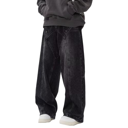 Men's Jeans Baggy Pants Stylish Vintage Loose Fit Denim Pants Hip Hop Casual Solid Jeans Streetwear (Black,Medium) by DGHM-JLMY - Used condition - US$23.29