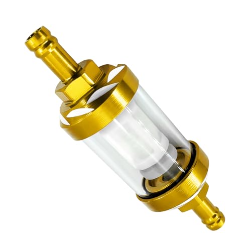 Surosha Automotive Fuel Filter, Inline Fuel Filter, Small Engine Fuel Filters with Clear Metal Glass, Car Accessories Reusable Aluminum Alloy Glass Fuel Gasoline Filter for Most Vehicles (Gold)