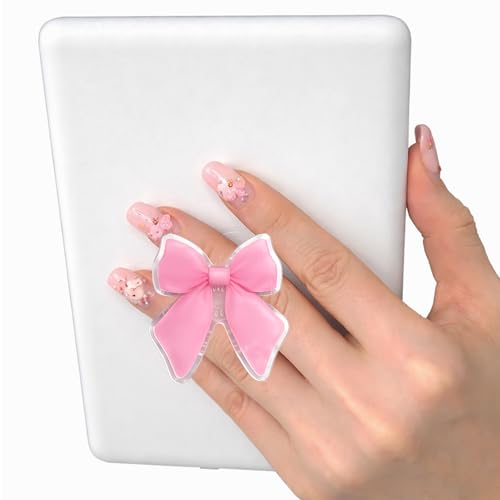 Cute Pink Bow Kindle Grip for with Kindle E-Readers iPhones and Smartphones Rotating Folding Elastic Base A Gift for Book Lover