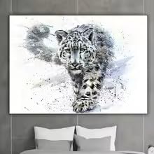 BMGKYAGL Snow leopard watercolor artwork, animal leopard painting watercolor art canvas home decoration poster(60x80cm/Frameless)