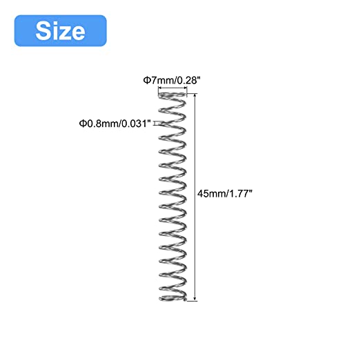 Image of uxcell Compression Spring, 5Pcs 304 Stainless Steel, 7mm OD, 0.8mm Wire Size, 45mm Free Length, Silver Tone