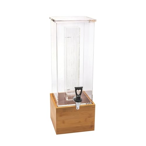 Image of Restaurantware Bev Tek 2 Gallon Beverage Dispenser 1 Square Drink Dispenser For Parties - With Infusion Core Bamboo Base Clear Acrylic Drink Dispenser With Stand Easy-To-Use Spigot