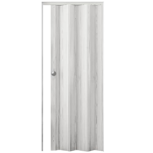 ESTO Porta a Soffietto con Serratura Chiave da Interno 84 x 215 cm Misura, Economy e Premium quality, Porta Scorrevole 6 Colori diversi Bianco, Noce, Ciliegio, Legno Scuro (Bianco Venato)