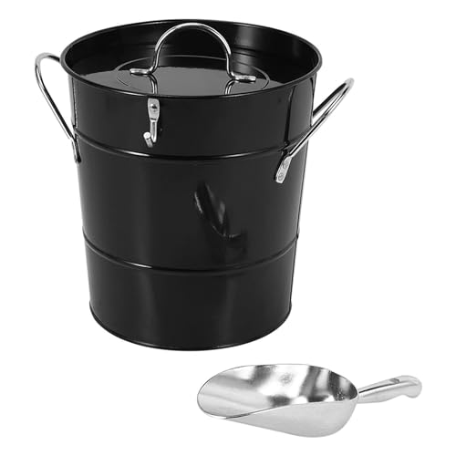 Cubo de hielo de metal, contenedor de almacenamiento de vino con asa, cubo de metal con tapa y cuchara de hielo para barbacoas, picnics, camping, patio trasero