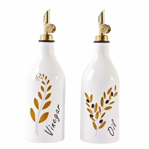 Satu Brown Oil and Vinegar Dispenser with Spout Set of 2, 13.5oz Olive Oil Dispenser Bottle for Kitchen Leakproof Oil Containers with Stainless Steel Pourer Suitable for Oil, Vinegar, Soy Sauce