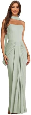 Chiffon Bridesmaid Dress with Scarf Strapless Mermaid Long Pleate...