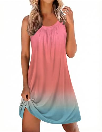 Image of Ekouaer Nightgowns for Women Sleeveless Sleepwear Tank Pleated Sleep Shirt | Wide Strap Nightshirt Scoopneck Floral House Dresses Soft Sleepshirts Cooling Pajama Dress Chmise Nighty S-4XL