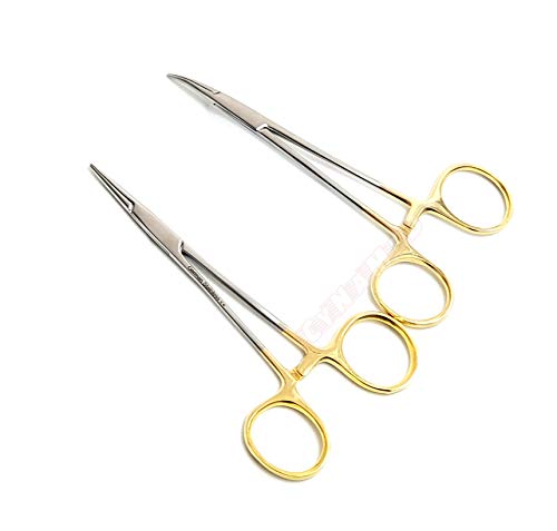 Premium German Stainless Set Of 2 Each Artery Forceps Straight And Curved 5 Inches Mosquito Hemostat Forceps Orthodontic Dental Surgical Hemostat-Cynamed #TOP3