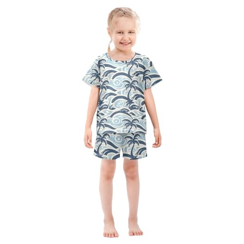 ALAZA Palm Tree Sea Wave Pajamas Short Sleeve 2 Piece Sleepwear Top and Bottom Pajama Set Unisex3