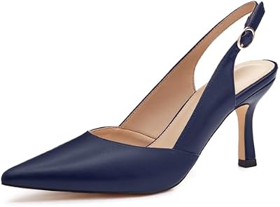 Coutgo Women's Kitten Heels Pumps – Pointed Closed Toe Slingback Shoes, Navy – Ideal for Wedding & P...