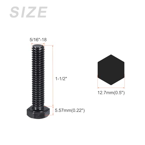 Image of METALLIXITY Hex Head Bolts (5 /16-18 x 1-1 /2 inch) 20Pcs, 304 Stainless Steel 18-8, Fully Threaded, External Hex Drive, Hex Head Screw Bolt, Black Oxide