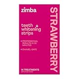 Zimba Strawberry Flavored Teeth Whitening Strips | Vegan, Enamel Safe Hydrogen Peroxide Teeth Whitener for Coffee, Wine, Tobacco, and Other Stains | 14 Day Treatment | Strawberry