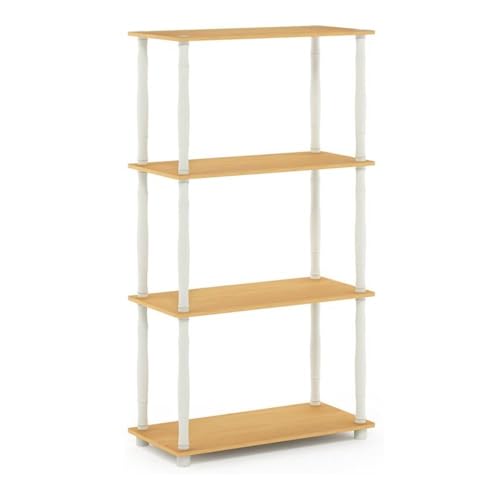 Image of Furinno Turn-N-Tube 4-Tier Multipurpose Shelf Display Rack, Classic Tubes, Beech /White