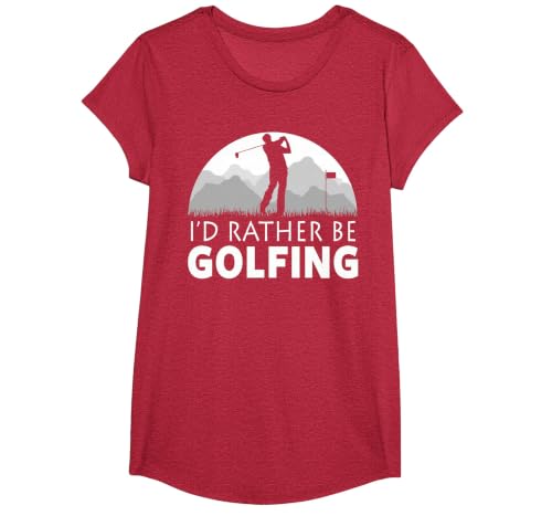 Golf I'd Rather BE Golfing Funny Golf T-Shirt, Girls, Red Heather, Medium