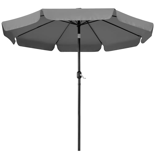 Yaheetech Sonnenschirm mit Volant Φ 267,5 cm Kippbarer Gartenschirm UV-schutz Kurbelschirm Stabile 8 Rippen Sonnenschutz Knickbar Marktschirm für Balkon/Terrasse/Markt/Garten, Grau
