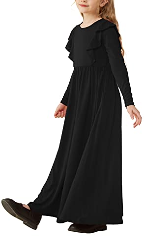 Pinkbeautim Little Girls Long Maxi Dress,Girl Long Sleeve Casual Formal Party Dresses With Pockets For 10 Years Black #TOP7