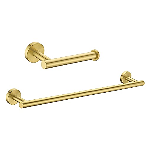 Brushed Gold Bathroom Hardware Set 2 Pieces Sus304 Stainless Steel Round Wall Mounted Set Including Towel Bar,Toilet Paper Holder, Bathroom Accessories Kit #TOP10