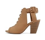 Soda Taking ~ Women Open Toe Low Heel Gladiator Sandal with Adjustable Ankle Strap (Tan Nubuck, 10)