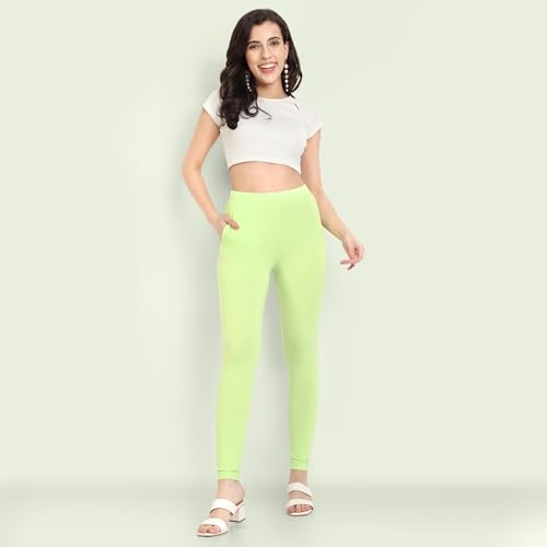 Image of ONE SKY Women Full Length Leggings | Cotton Modal Spandex Blend | High Waist Stretchable & Bio-Washed Fabric | Colour-Lock Technology | Comfortable Leggings for Women