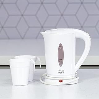 Quest 35440 Compact Travel Kettle / 0.5 litres / 600 Watt / Dual Voltage / Indicator Light / Includes 2 Cups / White