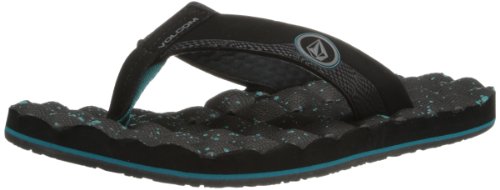 Image of Volcom Men's Recliner Sandals - Water-Friendly Flip Flops with Recliner Comfort Foam Footbed, Black Combo, 10