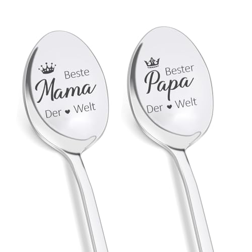 Weihnachtsgeschenke Geschenk für Mama Papa,Vatertagsgeschenk für Papa,2 Stück Kaffeelöffel mit Gravur Beste Mama und Papa der Welt,Adventskalender Ostergeschenke für Eltern